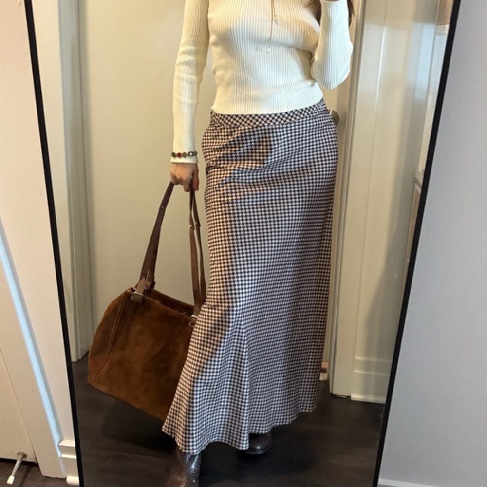 Anthropologie plaid chocolate brown maxi slip skirt xs